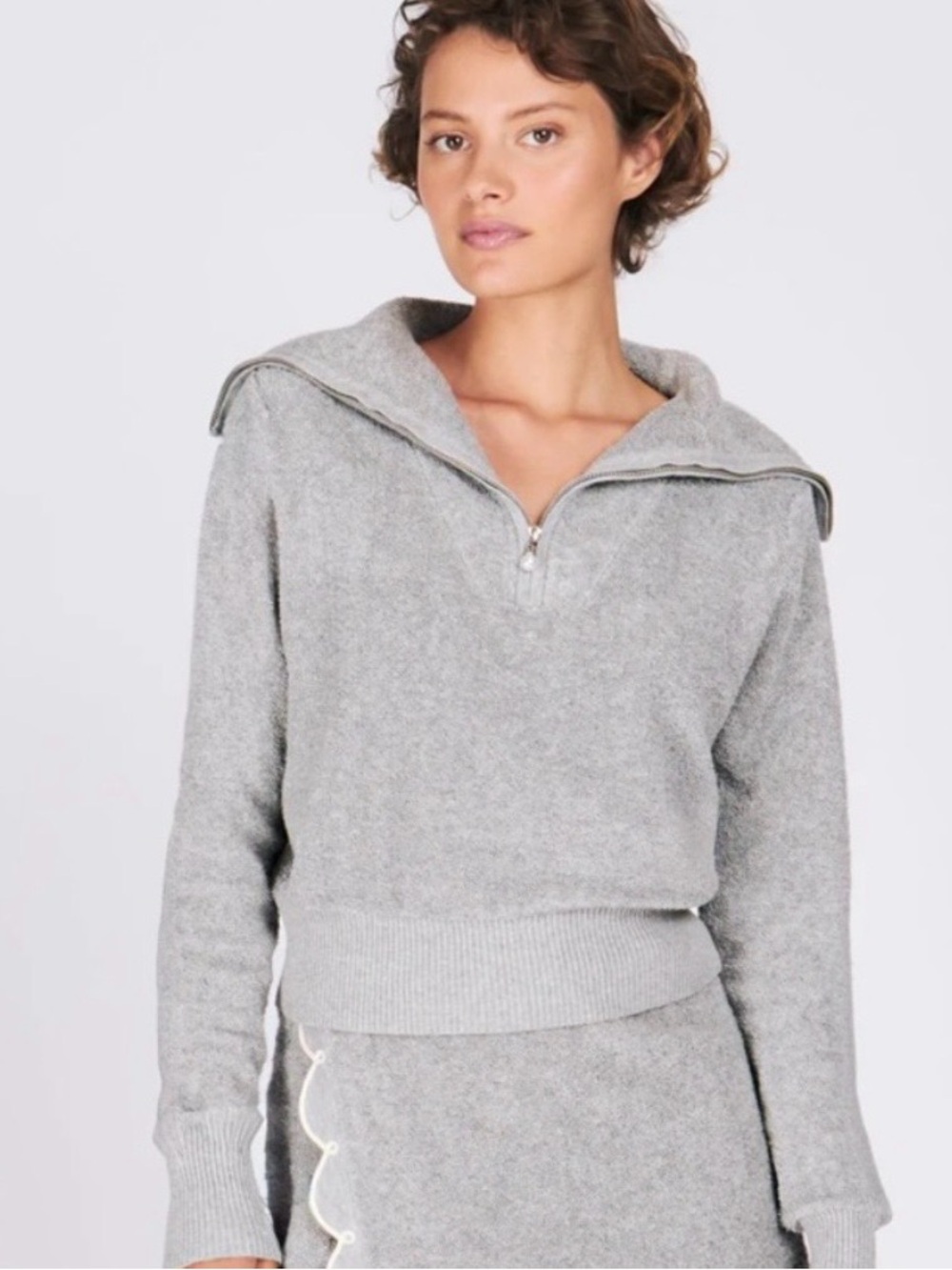 Rachel Antonoff Nico gray terry knit half zip pullover top